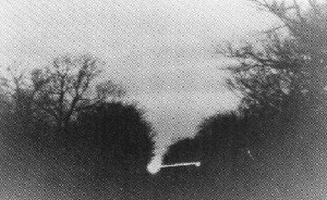 haunted spook light in a b&w image