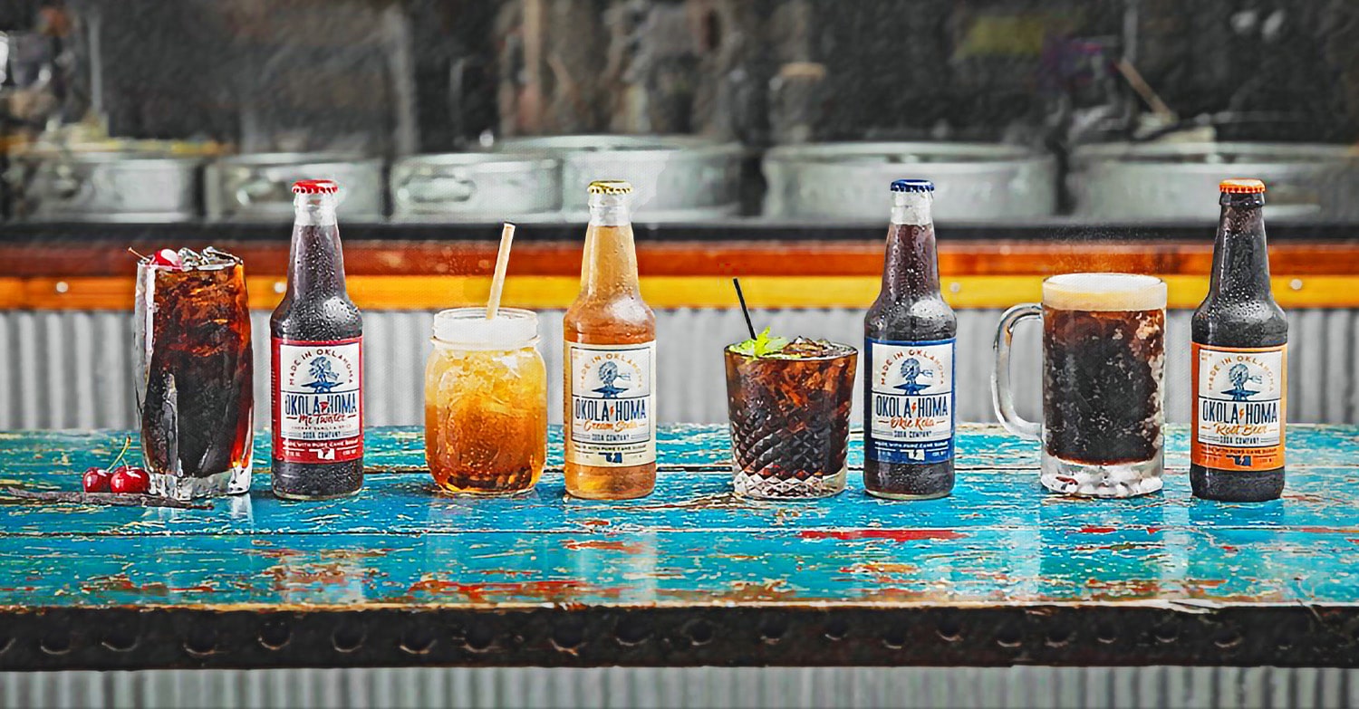 Display of 4 Okolahoma Soda flavors