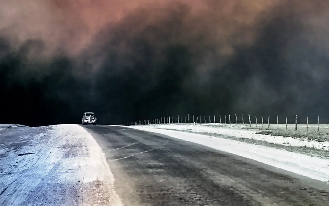 Dust bowl picture of road - colorized